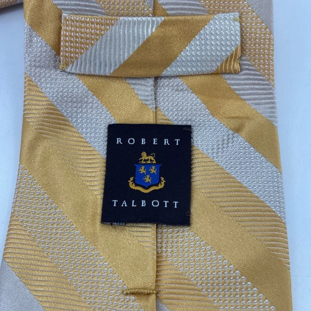 Robert Talbott Tie Mens OS Gold Silver Striped Best of Class Silk Made in USA